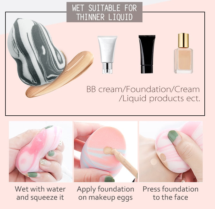 Makeup Sponge, Foundation Cosmetic Puff Powder Smooth Beauty Marbling Blender Water-Drop Shape Tool